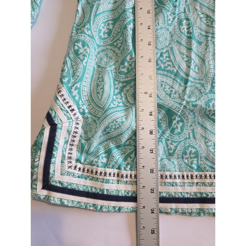 Talbots Women's Paisley Blouse Size S Green Cotton Tunic 3/4 Sleeve Top - Picture 5 of 8